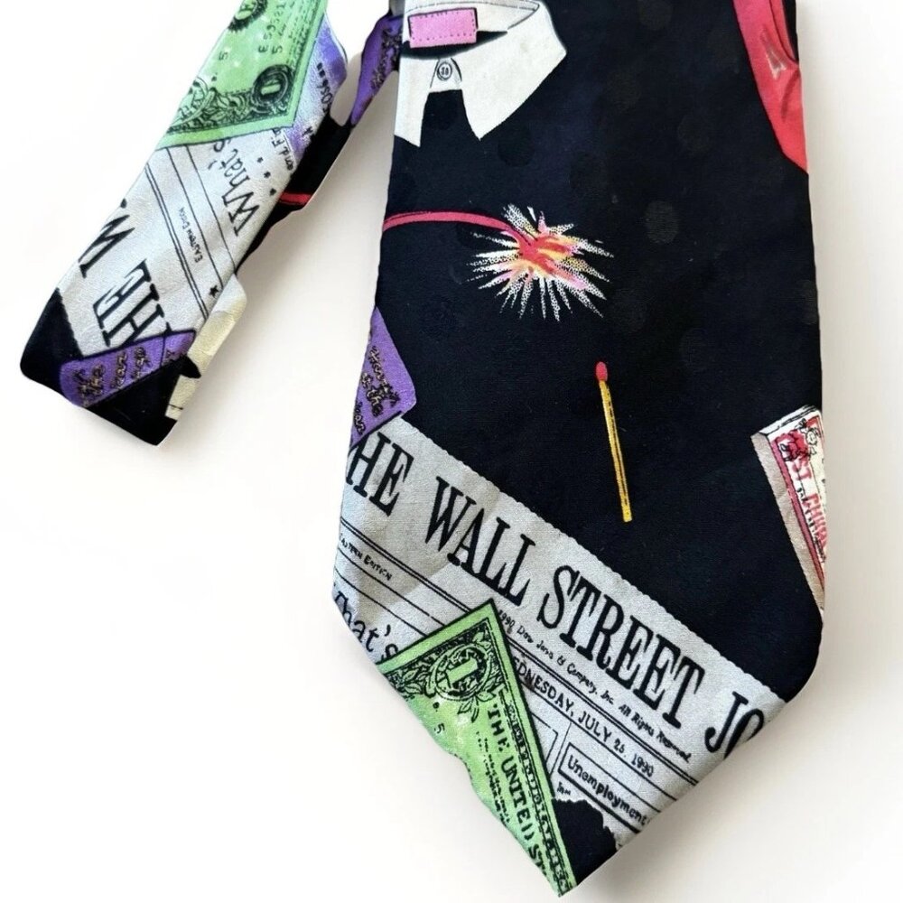 Vintage 90's Nicole Miller Wall Street Stock Market Silk Tie